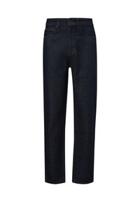 Tumed sinine denim teksad sirge lõikega, viie-tasku disain, vöökohad ja üks nupuvajutus. Tekstureeritud kangas, millel on minimaalne kulumine.