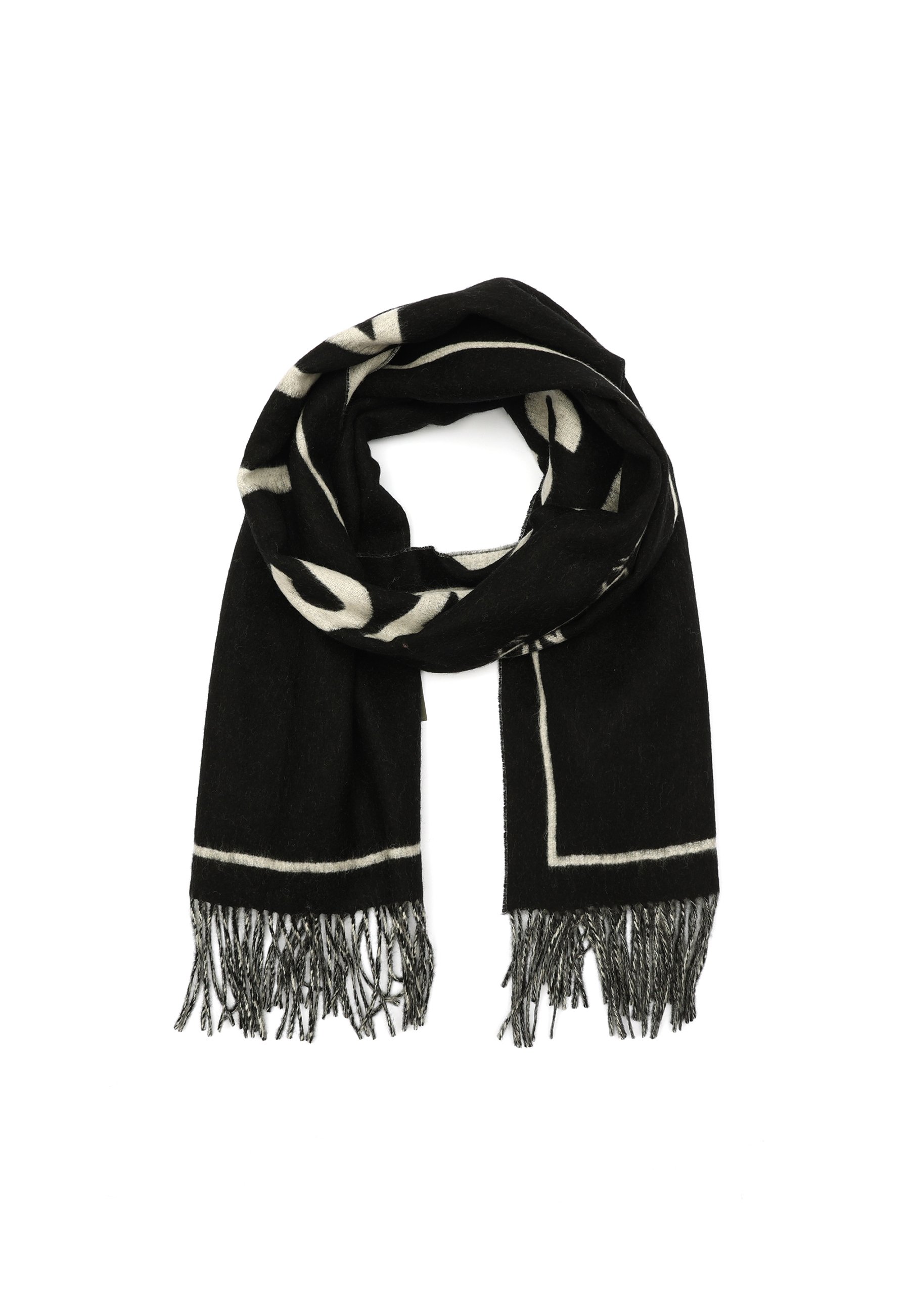 All Saints Scarf Black & White Wool Blend Knit Logo Outdoor Streetwear Modern! AllSaints Rae Logo Scarf, in Black | Lyst main image 2