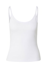 Witte tanktop van ribstof, met dunne banden en een ronde halslijn. Glad oppervlak met een getailleerde pasvorm.