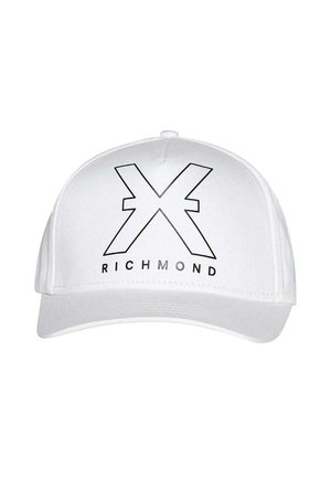 Cappellino da baseball bianco con una grande "X" nera contornata sopra la parola "RICHMOND" in lettere nere sul pannello frontale.