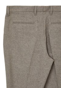 Braune maßgeschneiderte Hose aus strukturierter Stoff mit zwei Gesäßtaschen und schmaler Naht sowie einem geraden Beinlauf.