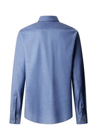 Košulja dugih rukava svijetloplave boje, izrađena od tkanog materijala. Ima klasični ovratnik, manžete s gumbima i ravni rub.