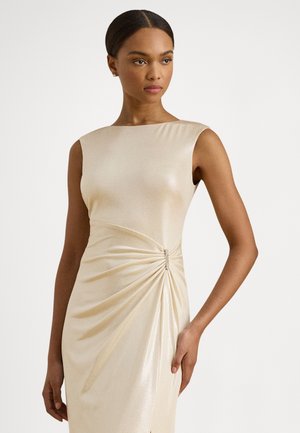 BUCKLE-TRIM METALLIC JERSEY GOWN - Alkalmi viselet - champagne/silver-colored