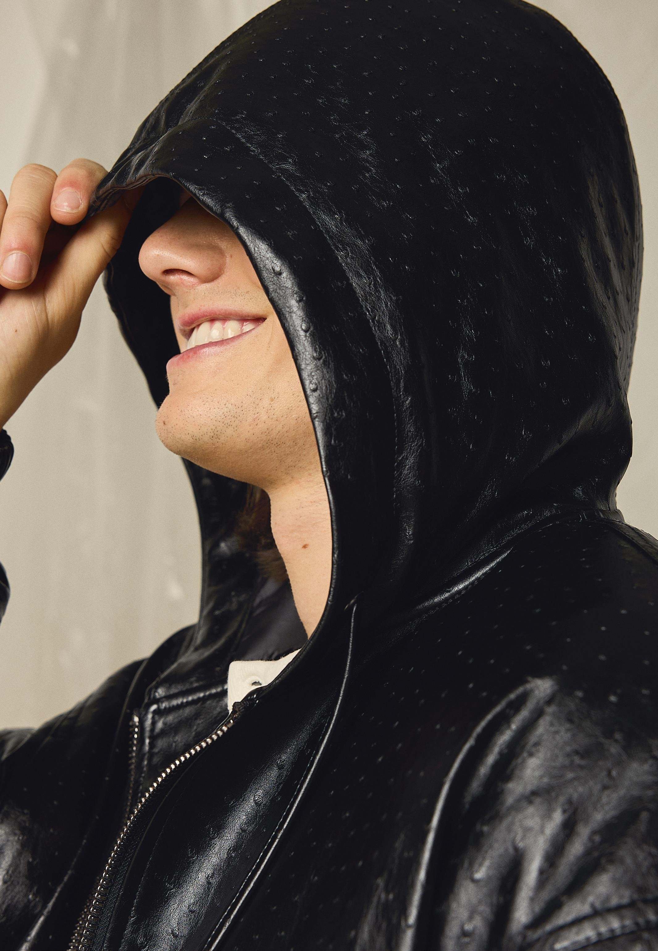 Bershka HOODED - Faux leather jacket - black - Zalando.ie