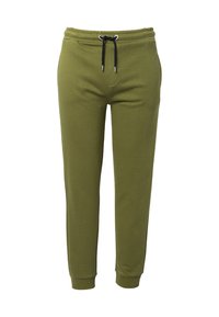 Olivgrüne Jogginghosen aus weichem Material, mit einem elastischen Bund, verstellbarem Kordelzug und gerippten Bündchen. Seitentaschen sind vorhanden.