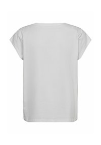 T-shirt en coton blanc avec une coupe décontractée, des manches courtes et un col rond. Texture lisse sans motifs ni embellissements visibles.