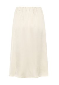 Satin midi-kjol i krämfärg, med elastisk midja och en slät yta. Har en enkel, flödande silhuett och inga synliga mönster.