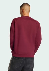 Maroon sweatshirt with raglan sleeves, ribbed cuffs, and hem. Soft fabric with a smooth texture, featuring no visible graphics or patterns.