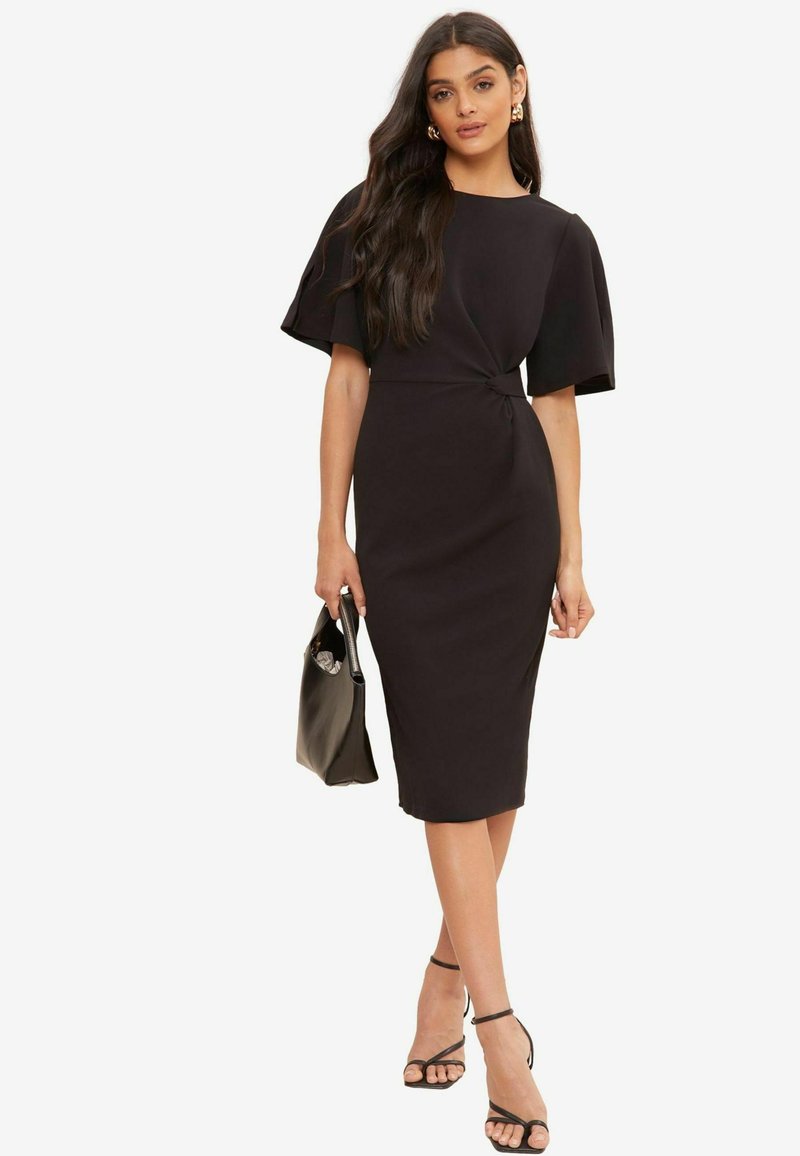 Friends Like These FLUTTER SLEEVE KNOT WAIST DETAIL MIDI TAILORED - Žerzejové šaty - black