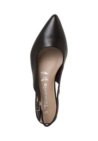 Chaussure femme noire à bout pointu avec bride arrière à boucle et semelle intérieure beige de marque "Tamaris" en taille 37.