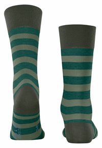 Grün- und graustreifige Socken mit einer weichen Stricktextur, verstärktem Absatz und einem gerippten Bündchen-Design. Mit Logo an der Seite.