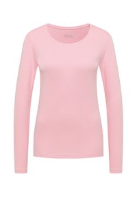 Langarm-Pinkshirt aus weichem Stoff, mit Rundhalsausschnitt und taillierter Silhouette, ohne zusätzliche Muster oder Verzierungen.