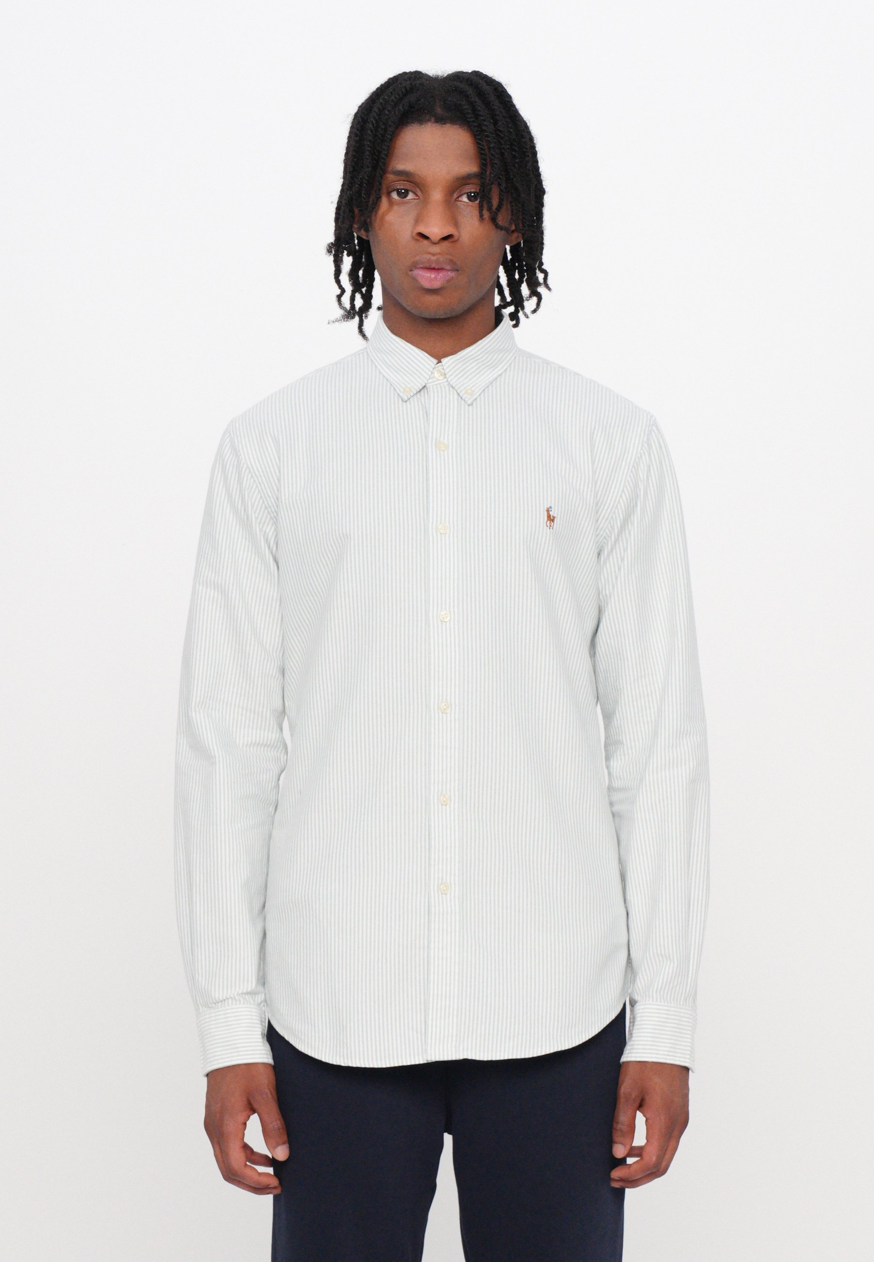 Polo Ralph Lauren SLIM FIT STRIPED OXFORD SHIRT - Shirt - lovat/white/dark  blue - Zalando.ie
