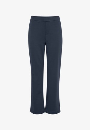 Tumesinised alt laienevad püksid, mis on valmistatud siledast kangast. Neil on lai vöökoht ning nähtamatud õmblused ega kaunistused.