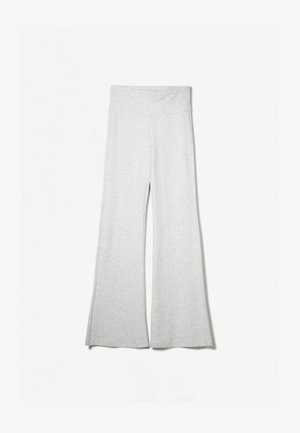 Lichtgrijze, wide-leg broek gemaakt van zachte stof, met een hoge tailleband en zijsplitten voor extra flow en comfort.