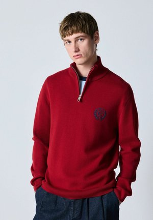 Next, REGULAR FIT - QUARTER ZIP JUMPER - Strickpullover - burgundy red logo