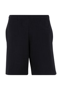 Shorts décontractés noirs avec taille élastique, coupe droite et longueur au genou.