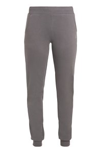 Graue Jogginghose aus weichem Stoff, mit einem elastischen Bund, Seitentaschen und gerippten Bündchen an den Knöcheln.