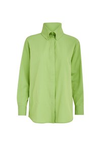 Camicia verde chiaro a maniche lunghe con chiusura a bottoni e colletto classico. Realizzata in tessuto liscio, presenta una linea dritta e senza motivi.