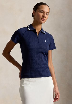Polo Ralph Lauren CABLE JACQUARD QUARTER-ZIP POLO SHIRT - Poloskjorter - refined navy/ceramic white