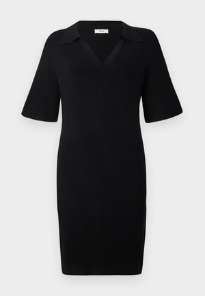 Must värvi ribitud kangast kleit V-kaelusega ja lühikeste varrukatega. Omab klassikalist kraed ja vormi järgivat siluetti.