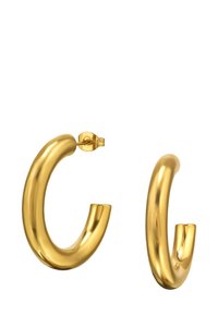 Gouden oorbellen met een glad, gebogen ontwerp. Voorzien van een gepolijste afwerking en een veilige sluiting. Lichtgewicht en minimalistische vorm.
