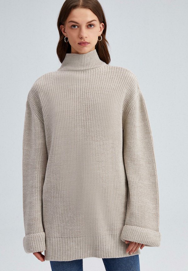 WIHT NECKBAND - Strickpullover - stone