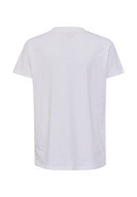 Hvid kortærmet t-shirt lavet af bomuld. Klassisk crew neck-design med lige kant og glat tekstur. Minimalistisk, ingen synlige mønstre.