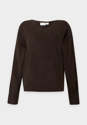 ONLY Carmakoma, CARCAMILLA V-NECK L/S PULLOVER KNT NOOS - Pullover - coffee bean