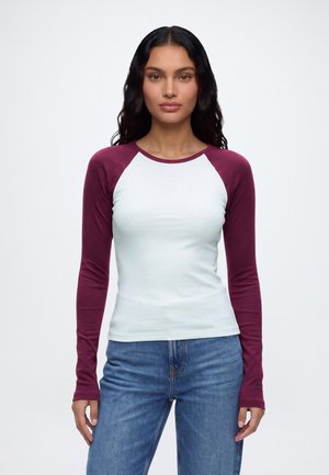 Gina Tricot, CONTRAST LONG SLEEVE TOP - Блуза с дълги ръкави - burgundy/white