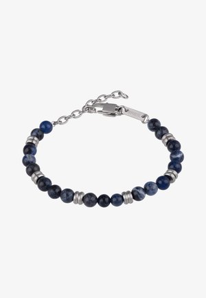 Armbånd med skiftevis mørkeblå stenv beads og sølv ringe, med en sølv lås og et justerbart kæde.
