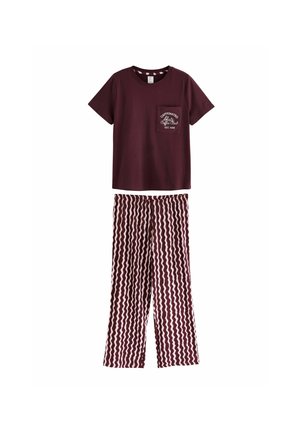 Next, SET - Nattøj sæt - burgundy red  pink wobbly stripe