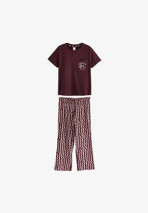 Next, SET - Pyjama - burgundy red pink wobbly stripe