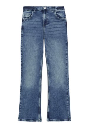 Blå denimjeans med en let vidde, knappelukning og lynlås foran samt fem-lomme design med diskrete falmede detaljer.