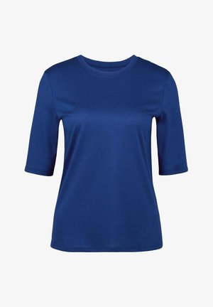 Koninklijk blauwe t-shirt met korte mouwen en een ronde halslijn, gemaakt van zachte stof. Heeft een losse pasvorm en nette stikdetails.