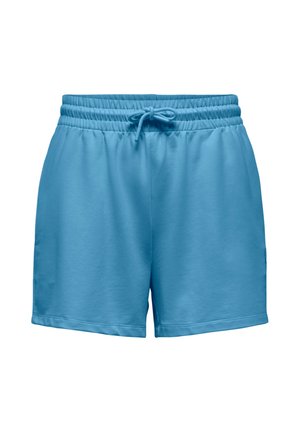 Light blue casual shorts with elastic waistband and drawstring, made from soft fabric, designed for comfort and everyday wear.