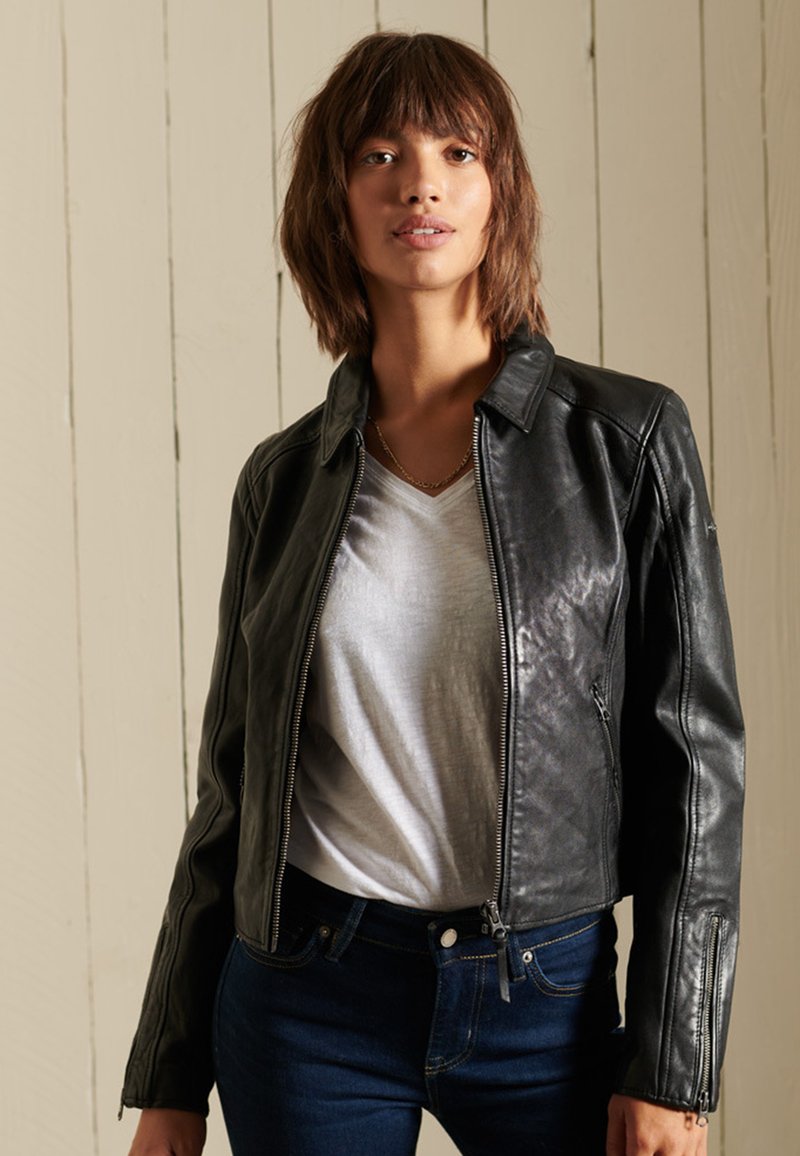 Damen Leichte Jacken | Superdry Lederjacke black dip/schwarz - FG12104 Damen Leichte Jacken | Superdry Lederjacke black dip/schwarz - FG12104