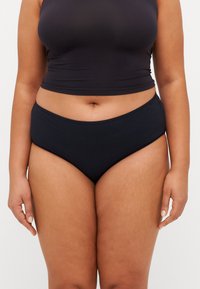 Black cotton blend high-waisted panties with a smooth texture and seamless edges, featuring a classic, versatile design suitable for everyday wear.