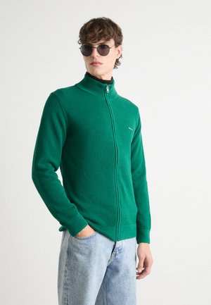 GANT COTTON ZIP CARDIGAN - Cardigan - deep forest green