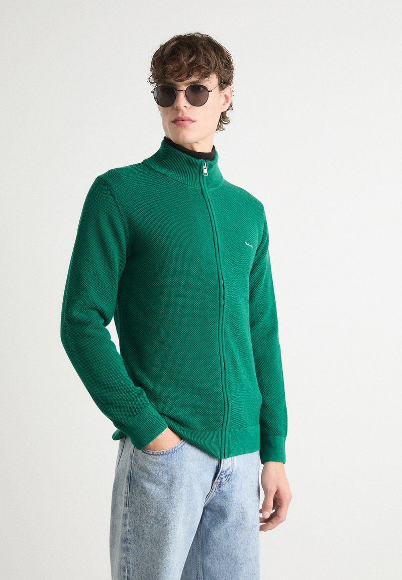 GANT COTTON ZIP CARDIGAN - Jopica - deep forest green