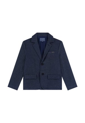 Sacou pentru copii de culoare bleumarin, cu două buzunare frontale, închidere cu un singur nasture și rever în creu. Material texturat cu detalii de model subtile.