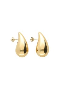 Boucles d'oreilles en forme de goutte d'eau en or avec une finition polie. Dotées d'un design simple avec fermoir à tige. Texture lisse avec une surface réfléchissante.