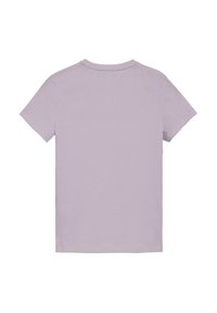 Kortärmad t-shirt i ljus lavendelfärg, tillverkad av bomull, med rund hals och enkel design utan synliga logotyper eller mönster.