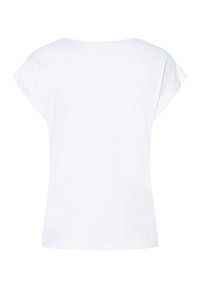 Weißes Kurzarm-T-Shirt mit lockerer Passform und rundem Ausschnitt, ausgestattet mit glattem Baumwollstoff und klaren, schlichten Linien.