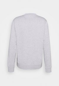 Sudadera gris hecha de una tela suave, con cuello redondo, mangas largas y dobladillo acanalado. Diseño simple, sin patrones o acentos notables.