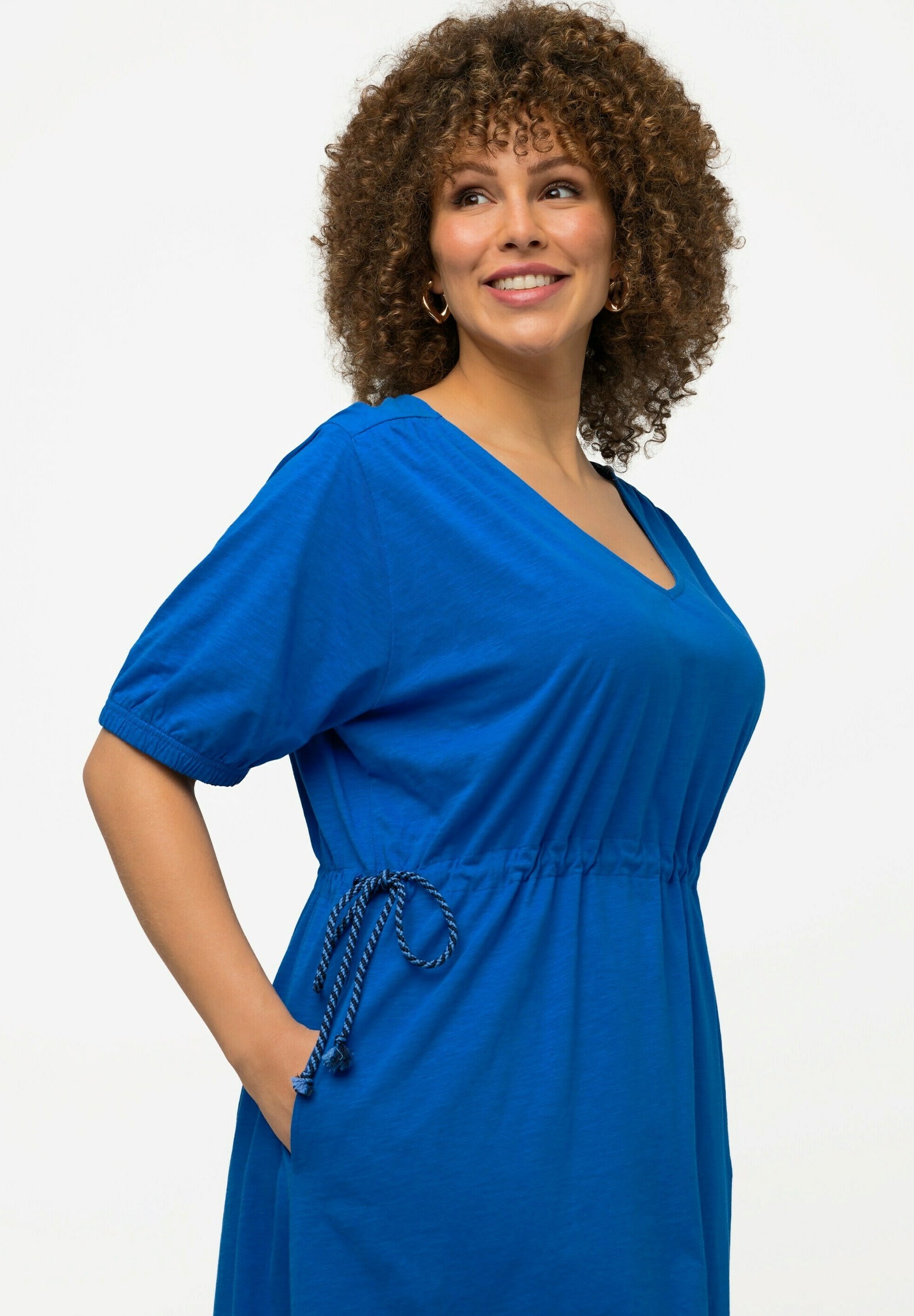 Ulla Popken Damen Jerseykleid Mit Volants - Plus Size Kleid Mit Taschen