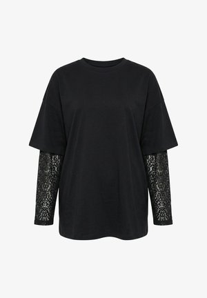 Studio Untold, LAYERED LEOPARD MESH TEE - Longsleeve - black