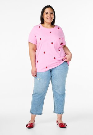 GEKÜRZTE MIT DESTROYED-EFFEKTEN - Jeans Slim Fit - light blue denim