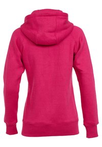 Aansluitende roze hoodie van een zachte katoenen mix. Heeft een grote capuchon, lange mouwen en rib gebreide manchetten en zoom. Geen zichtbare logo's of versieringen.