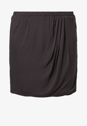 Gonna nera elasticizzata realizzata in tessuto morbido. Presenta un design arricciato e una vita elastica per il comfort. Texture liscia con dettagli drappeggiati.